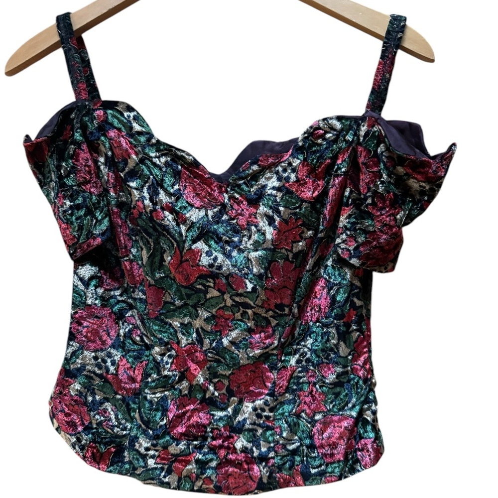 1990s Rampage‎ Floral Gold Metallic Crushed Velvet Corset Top